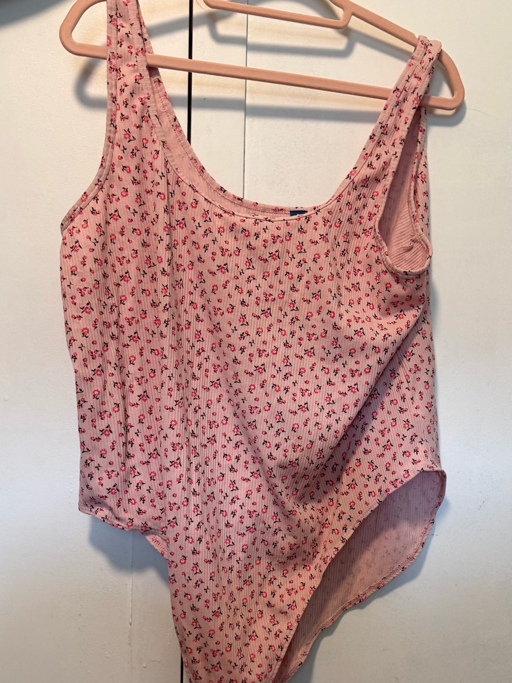 Old Navy Pink Floral Ribbed Tank Bodysuit